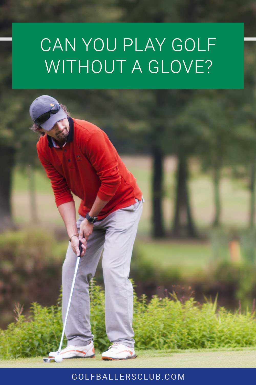 Man wearing red shirt taking a shot - Can You Play Golf Without A Glove?