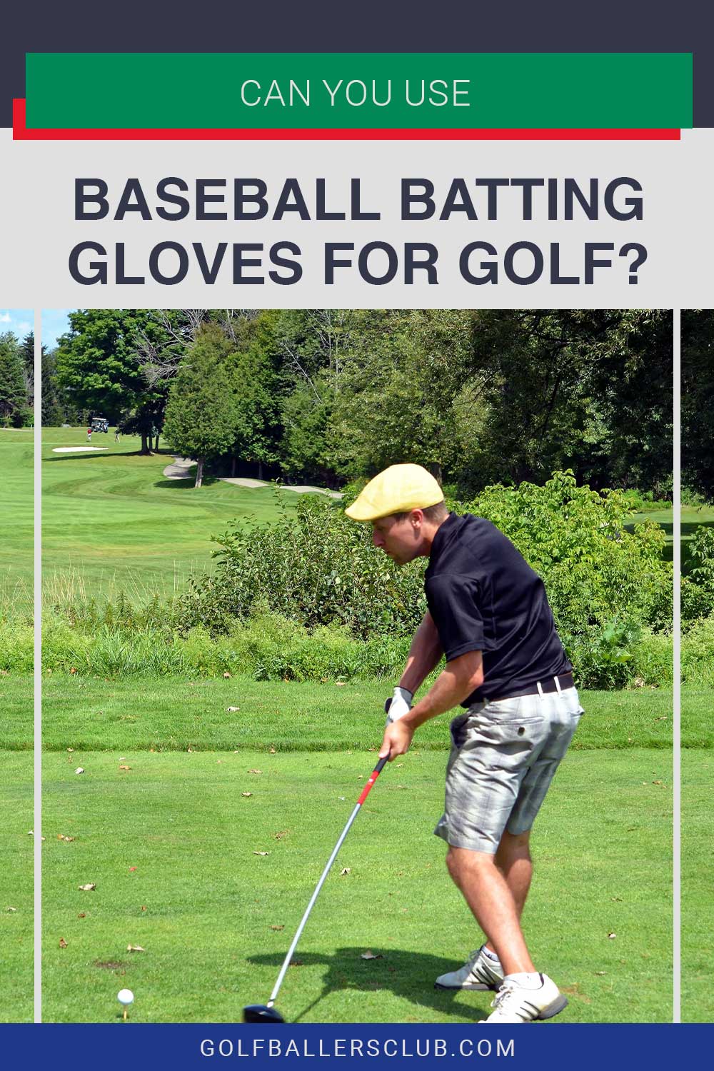 Man wearing grey golf shorts taking a shot - Can You Use Baseball Batting Gloves For Golf?