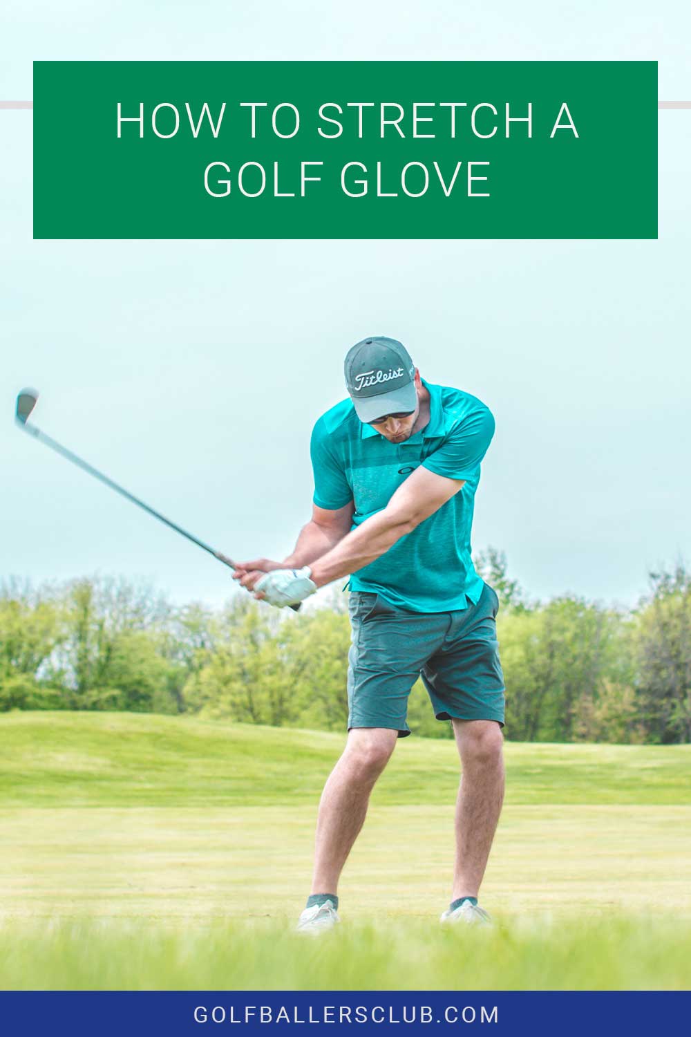 Man in green shirt taking a shot in a golf course - How to Stretch a Golf Glove?